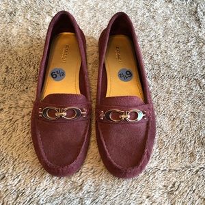 Burgundy Suede “Fortunata” Coach Loafers, Size 6.5